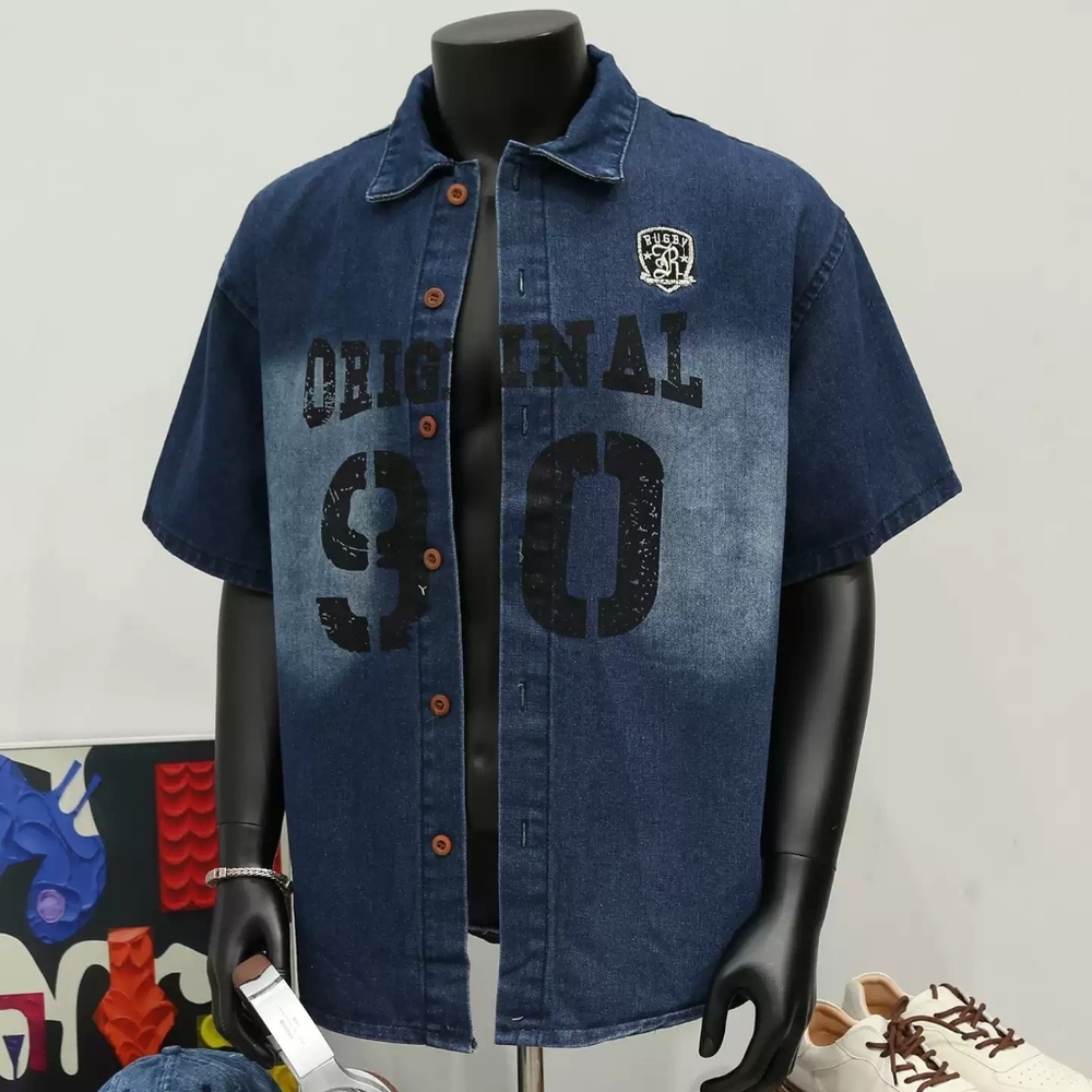 Denim Printed Short Sleeve Shirt
